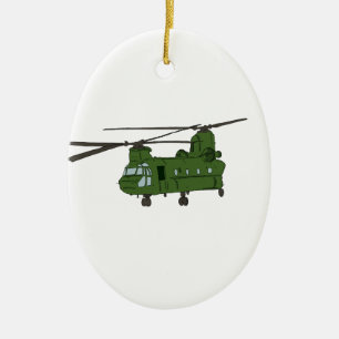 Green CH-47 Chinook Military Helicopter Ceramic Ornament