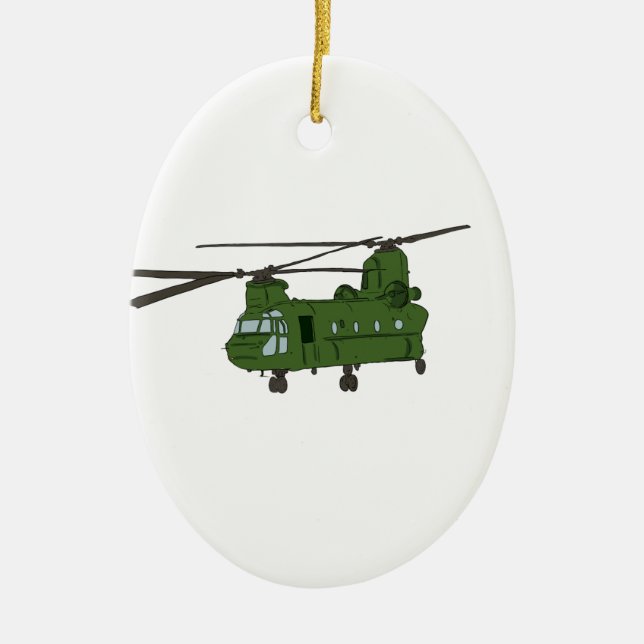 Green CH-47 Chinook Military Helicopter Ceramic Ornament (Front)