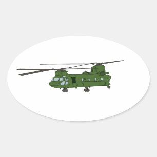 Green CH-47 Chinook Military Helicopter Oval Sticker