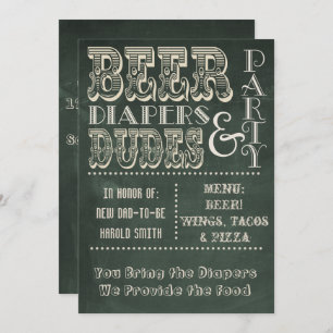Green Chalkboard Beer Diapers & DUDES Baby Shower Invitation