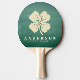 Green Chalkboard Four Leaf Clover with Name Ping Pong Paddle