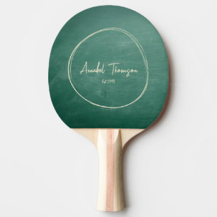 Green Chalkboard Name in Drawn Circle Ping Pong Paddle