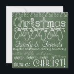 Green Chalkboard Photo Christmas Card<br><div class="desc">Everything merry can be found on our Green Chalkboard Photo Christmas square card featuring white text on a green chalkboard background with a string of mittens,  tree lights,  snowflakes,  holly,  hearts,  and ornaments. You can easily customise this Christmas photo card with your photo and your names!</div>