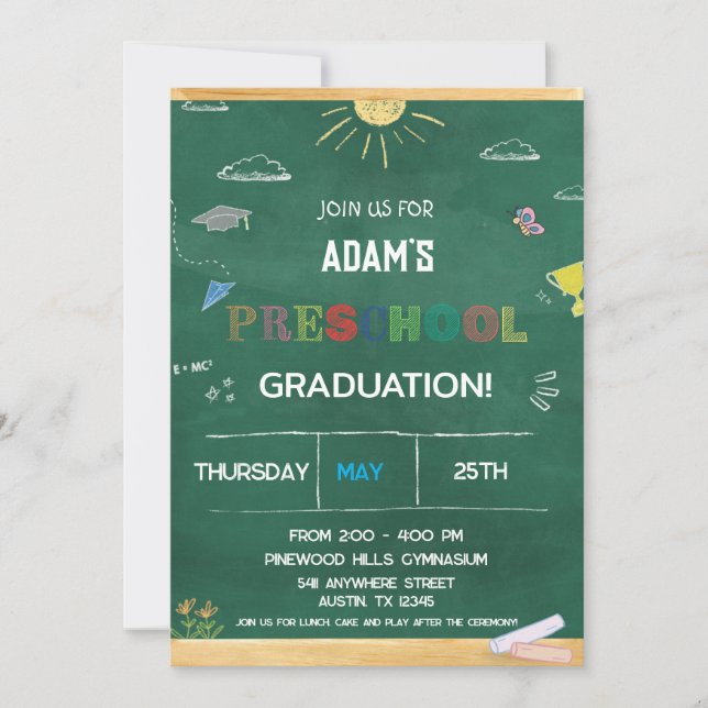 Green Chalkboard pre k Graduation  Invitation (Front)