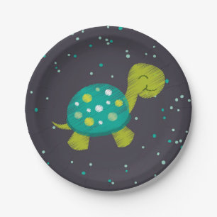 Green Chalkboard Turtle Party Plate