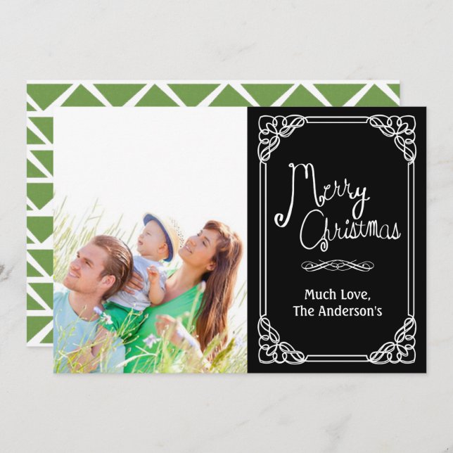 Green Chalkboard Typography Merry Christmas Photo Holiday Card (Front/Back)