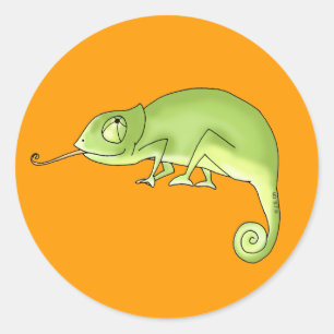 Green chameleon classic round sticker