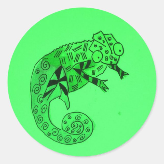 Green chameleon ink classic round sticker (Front)