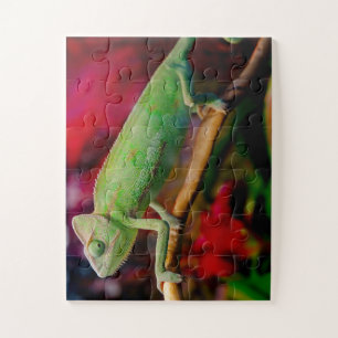 Green chameleon on the branch jigsaw puzzle