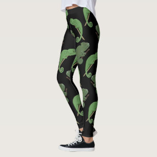 Green Chameleons Lizard Art Leggings