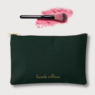 Green Charcoal Chic Gold Script Monogram Accessory Pouch