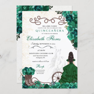 Green Charra Princess Dress Horse Quinceañera Invitation