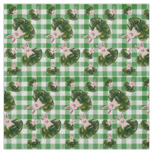 Green Check Bunnies Fabric