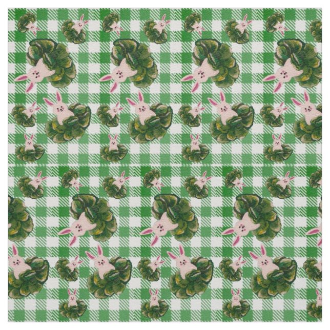 Green Check Bunnies Fabric (Swatch)