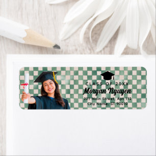 Green Check Custom Photo Graduate Return Address Label