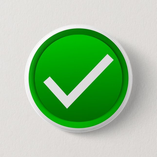 Green Check Mark Symbol 6 Cm Round Badge (Front)