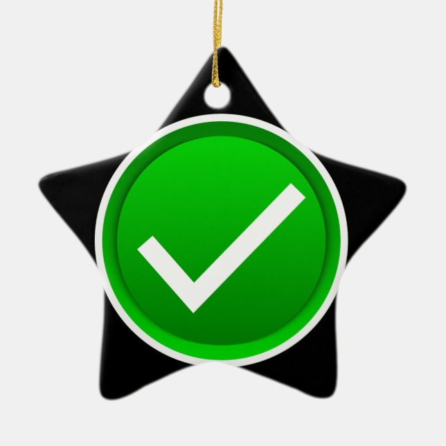 Green Check Mark Symbol Ceramic Ornament (Front)