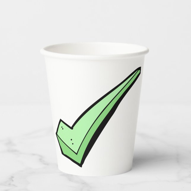 Green Check Mark Tick Symbol Paper Cups (Front)