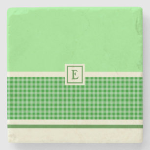 Green Check Monogram Coaster