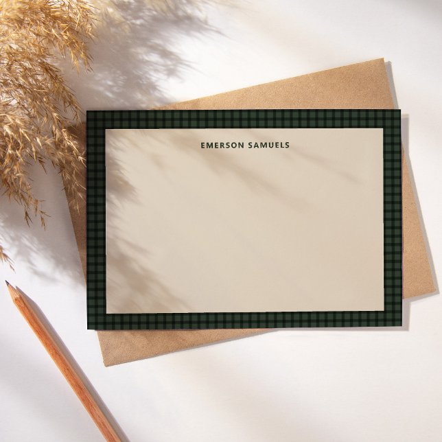 Green checked frame simple classic personalised card (Creator Uploaded)