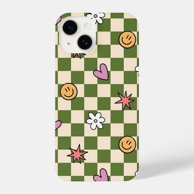 Green Checkerboard Aesthetic Phone Case (Back)