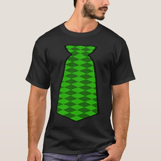 Green Checkerboard Neck Tie St Patrick's Day Tuxed T-Shirt (Front)