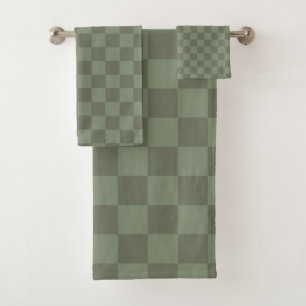 Green Checkered Bath Towel Set