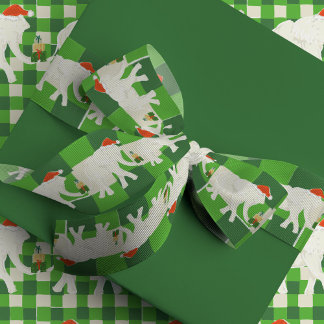 Green Checkered White Elephant Christmas Party Grosgrain Ribbon