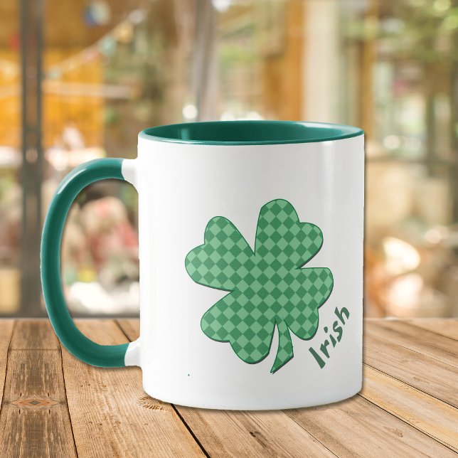 Green Checks Irish Shamrock Personalised Mug (Creator Uploaded)
