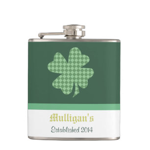 Green Checks Shamrock Personalised Hip Flask