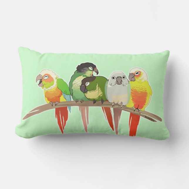 Green Cheek Conures Lumbar Cushion (Front)