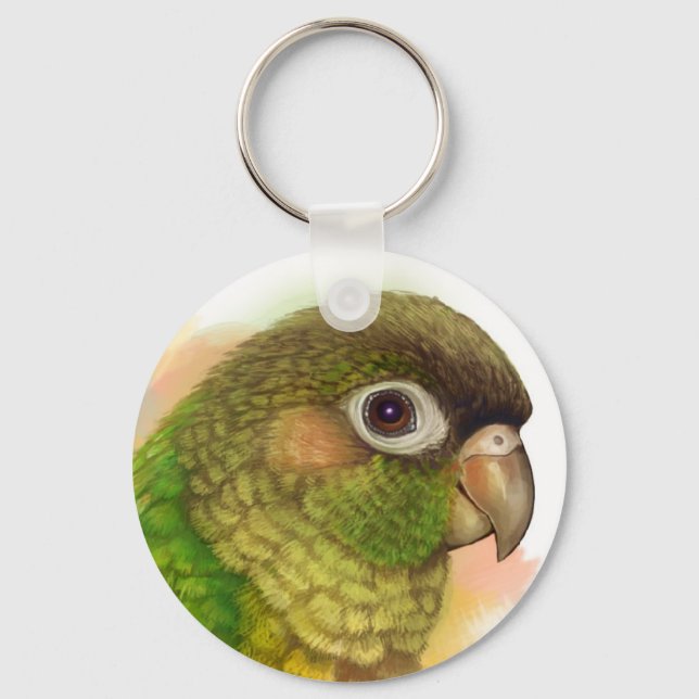 Green-cheeked conure realistic painting key ring (Front)