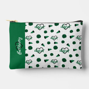 Green Cheer Hearts, Pom Poms, Megaphone Pattern Accessory Pouch