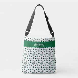 Green Cheer Hearts, Pom Poms, Megaphone Pattern Crossbody Bag