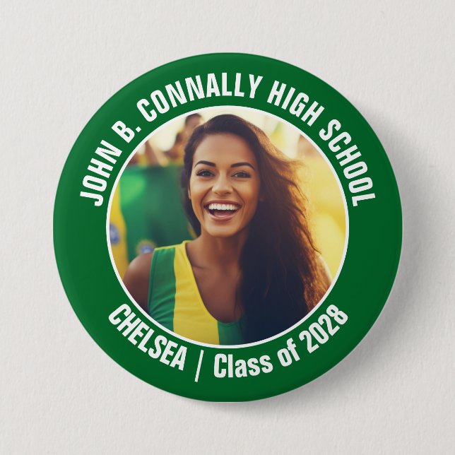 Green Cheerleader Photo High School Spirit 7.5 Cm Round Badge (Front)