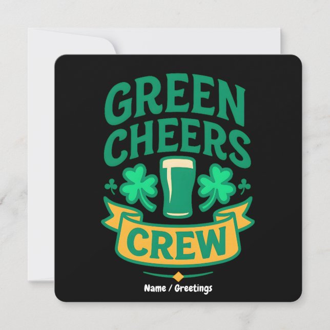 Green Cheers Crew Fun St Patrick’s Day Celebration Invitation (Front)