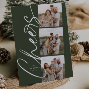 Green Cheers Modern Elegant Script Christmas Holiday Card