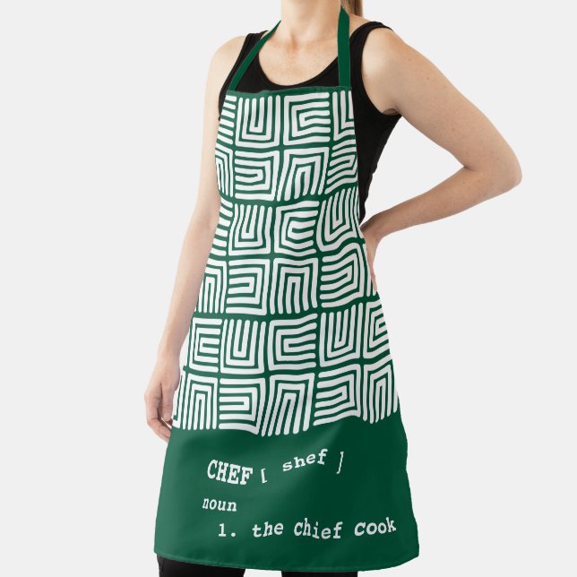 green CHEF Nested Boxes Tribal Africa Pattern Apron (Insitu)