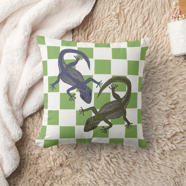 Green Chequerboard Geckos Cushion (Blanket)