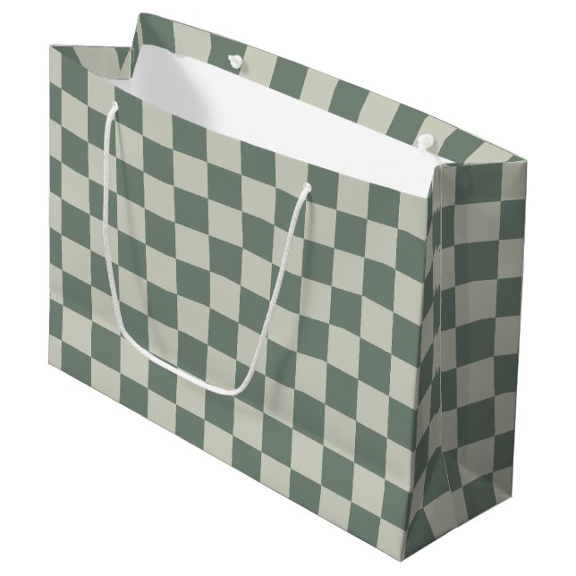 Green Chequerboard Large Gift Bag (Front Angled)