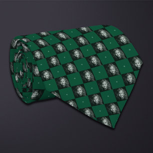 Green Chequerboard Photo Pattern 1 Photo Neck Tie