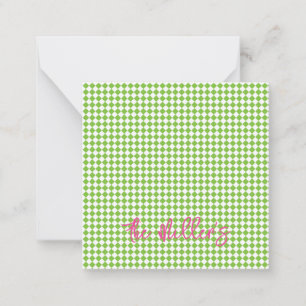 Green Chequerboard Pink NAME Chic Preppy Fun Card