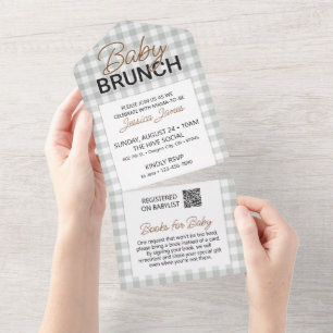 Green Chequered Baby Brunch Invite with Book Card