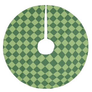 Green Chequered Diamond Pattern Brushed Polyester Tree Skirt
