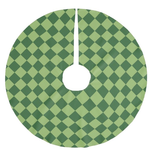 Green Chequered Diamond Pattern Brushed Polyester Tree Skirt (Front)