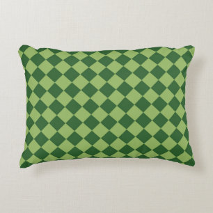 Green Chequered Diamond Pattern Decorative Cushion
