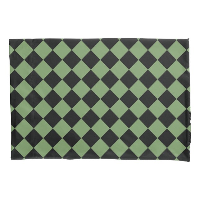 Green Chequered Diamond Pattern Pillowcase (Front-Left)