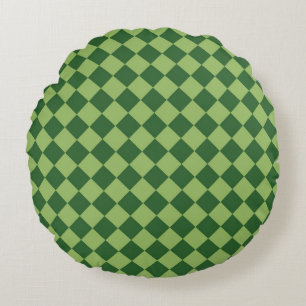 Green Chequered Diamond Pattern Round Cushion