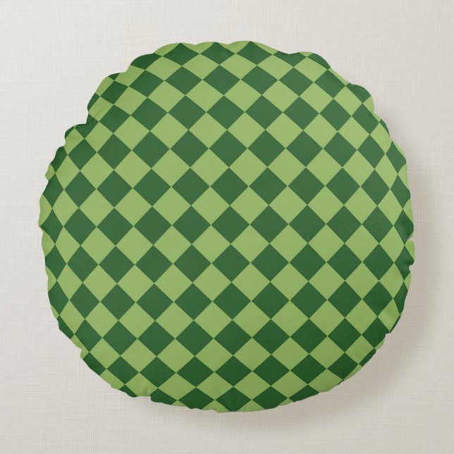 Green Chequered Diamond Pattern  Round Cushion (Front)