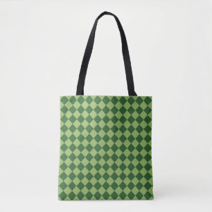 Green Chequered Diamond Pattern Shoulder Tote Bag